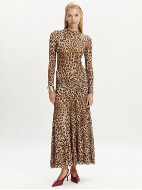 Bardot Leopard Print Long Sleeve Maxi Dress - Brown